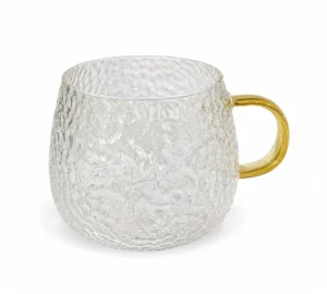 ماگ پیرکس برفی خمره ای دسته طلایی