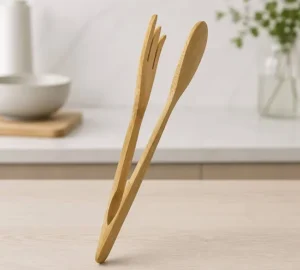 انبر سالاد چوبی طرح قاشق چنگال